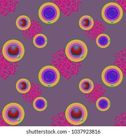 Cup of coffee or tea on beans background seamless pattern.