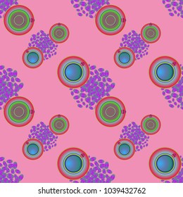 Cup of coffee or tea on beans background seamless pattern.