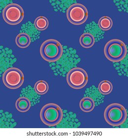 Cup of coffee or tea on beans background seamless pattern.