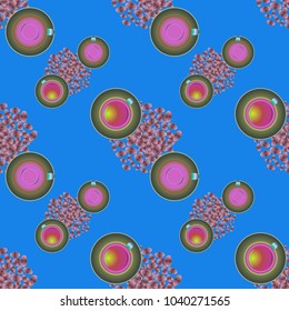 Cup of coffee or tea on beans background seamless pattern.