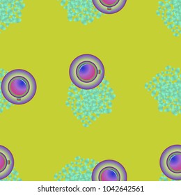 Cup of coffee or tea on beans background seamless pattern.