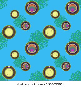 Cup of coffee or tea on beans background seamless pattern.