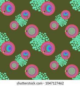 Cup of coffee or tea on beans background seamless pattern.