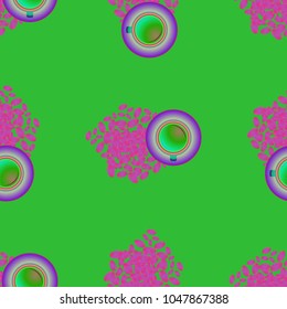 Cup of coffee or tea on beans background seamless pattern.