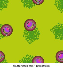 Cup of coffee or tea on beans background seamless pattern.