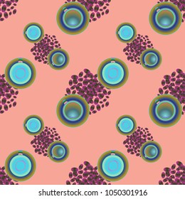 Cup of coffee or tea on beans background seamless pattern.