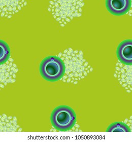Cup of coffee or tea on beans background seamless pattern.