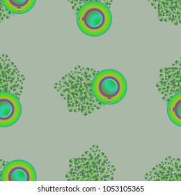 Cup of coffee or tea on beans background seamless pattern.
