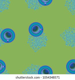 Cup of coffee or tea on beans background seamless pattern.