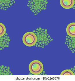 Cup of coffee or tea on beans background seamless pattern.