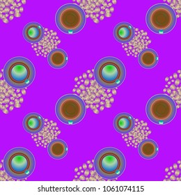 Cup of coffee or tea on beans background seamless pattern.
