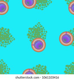 Cup of coffee or tea on beans background seamless pattern.