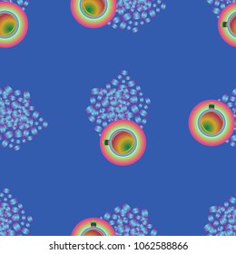 Cup of coffee or tea on beans background seamless pattern.