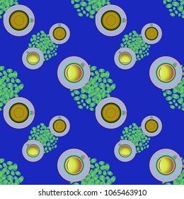 Cup of coffee or tea on beans background seamless pattern.