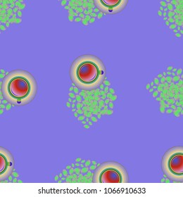 Cup of coffee or tea on beans background seamless pattern.
