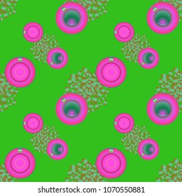 Cup of coffee or tea on beans background seamless pattern.