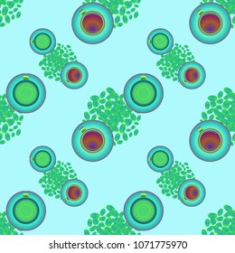 Cup of coffee or tea on beans background seamless pattern.
