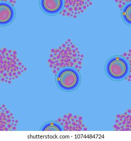 Cup of coffee or tea on beans background seamless pattern.