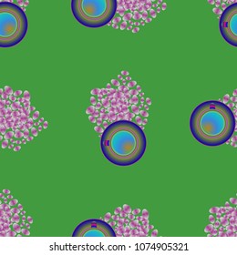 Cup of coffee or tea on beans background seamless pattern.