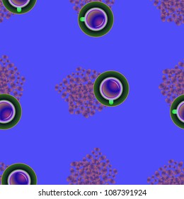 Cup of coffee or tea on beans background seamless pattern.