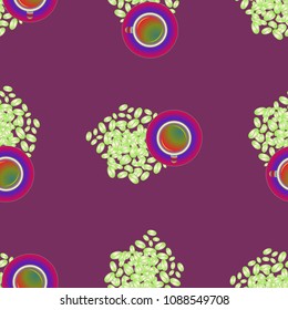 Cup of coffee or tea on beans background seamless pattern.