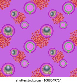 Cup of coffee or tea on beans background seamless pattern.