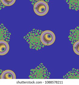 Cup of coffee or tea on beans background seamless pattern.