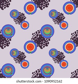 Cup of coffee or tea on beans background seamless pattern.
