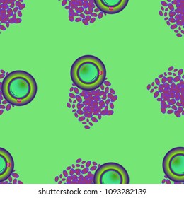 Cup of coffee or tea on beans background seamless pattern.
