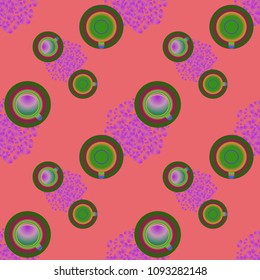 Cup of coffee or tea on beans background seamless pattern.