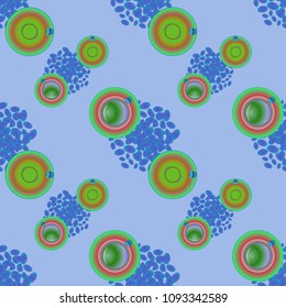 Cup of coffee or tea on beans background seamless pattern.