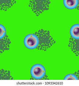 Cup of coffee or tea on beans background seamless pattern.