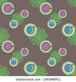 Cup of coffee or tea on beans background seamless pattern.