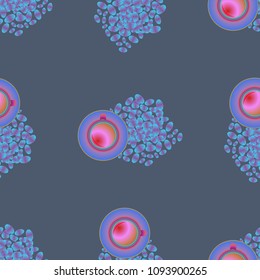 Cup of coffee or tea on beans background seamless pattern.