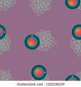 Cup of coffee or tea on beans background seamless pattern.