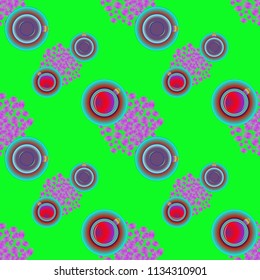 Cup of coffee or tea on beans background seamless pattern.