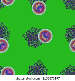 Cup of coffee or tea on beans background seamless pattern.