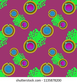 Cup of coffee or tea on beans background seamless pattern.