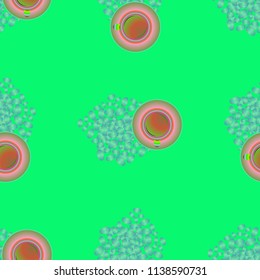 Cup of coffee or tea on beans background seamless pattern.