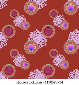 Cup of coffee or tea on beans background seamless pattern.