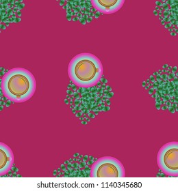 Cup of coffee or tea on beans background seamless pattern.