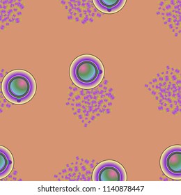Cup of coffee or tea on beans background seamless pattern.