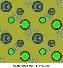 Cup of coffee or tea on beans background seamless pattern.