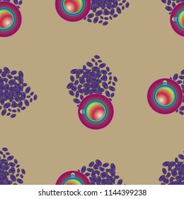 Cup of coffee or tea on beans background seamless pattern.