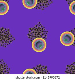 Cup of coffee or tea on beans background seamless pattern.