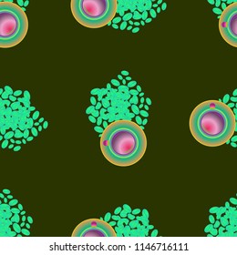 Cup of coffee or tea on beans background seamless pattern.