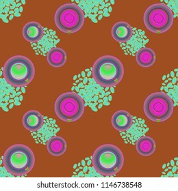 Cup of coffee or tea on beans background seamless pattern.