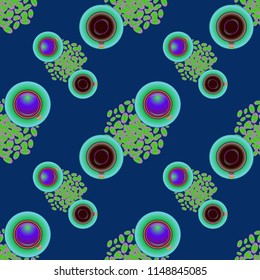 Cup of coffee or tea on beans background seamless pattern.
