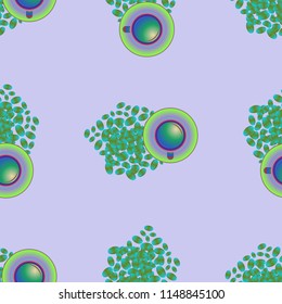 Cup of coffee or tea on beans background seamless pattern.
