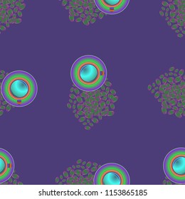Cup of coffee or tea on beans background seamless pattern.